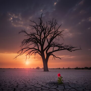 Calden tree in pampas landscape