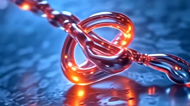 In an exhilarating burst of vibrant colors, a dynamic molecule coiling in soft toroidal motion oscillates rhythmically, the edges pulsating with radiant energy, and the camera angle tilts
