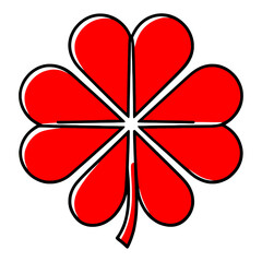Naklejka premium Red Four Leaf Clover Filled Vector Icon for App UI with Stem