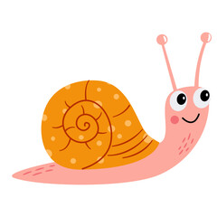 Cute bright snail, flat vector illustration in a simple children's style. Vector illustration