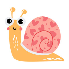 Cute bright snail, flat vector illustration in a simple children's style. Vector illustration
