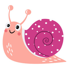 Cute bright snail, flat vector illustration in a simple children's style. Vector illustration