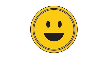 Fototapeta premium Yellow smiley face coin with happy expression.