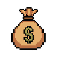 Fototapeta premium Pixel art money bag with dollar sign