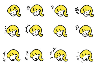 女性の顔セット　喜怒哀楽