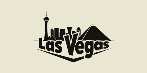 Dynamic Las Vegas skyline vector with geometric desert base illustration.