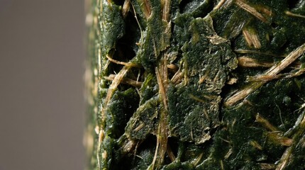 Self-healing Eco Materials concept. Macro closeup of green scouring pad texture with fibrous abrasive surface