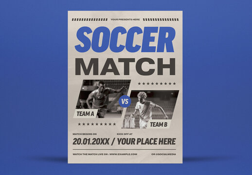 Blue Grunge Soccer Match Flyer Layout