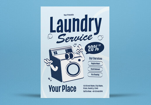 Blue Retro Laundry Service Flyer Layout