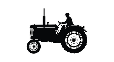 Obraz premium A striking black silhouette depicts a vintage tractor with a farmer driving showcasing rural life silhouette high quality