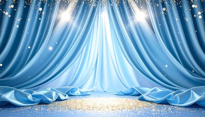 爽やかなスカイブルーのカーテンと煌めく光のシャワーが彩る幻想的なステージ