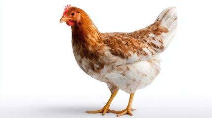 Fototapeta premium Brown and White Laying Hen Isolated on White Background