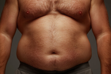 Naklejka premium Close-up of adult man's bare chest and stomach displaying natural hair and skin texture