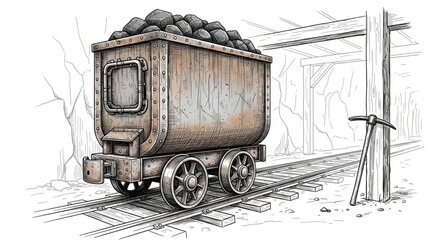 Vintage Coal Mine Cart Illustration. © SEFI