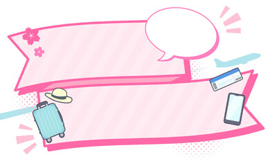 春旅のテンプレート_文字なしリボンフレーム_横 © Peco