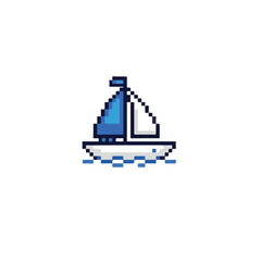 Naklejka premium Pixel Art Sailboat on Water