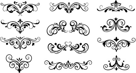 Obraz premium Set of Decorative Vintage Flourishes and Ornaments. Elegant Black Scroll Designs and Artistic Dividers for Graphic Design Projects.