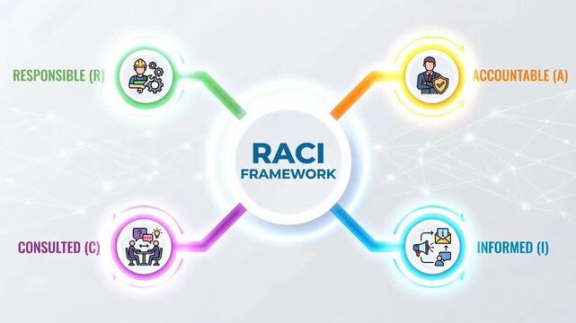RACI framework diagram for project management role clarity accountability consultation and informed stakeholder communication in organizational governance