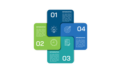 Professional 4 Options Square with Numbering for integrated business solutions. Vector illustration. © Inactive