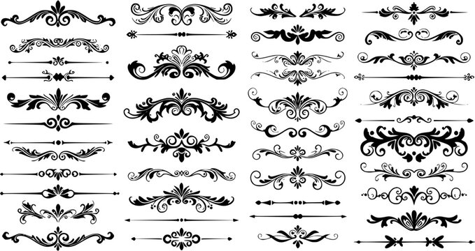 Ornate Vintage Dividers  Design Elements: Black Decorative Flourishes  Embellishments for Invitations, Headers  Ornamental Borders