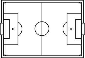 Soccer field diagram top view isolated on white background, minimal outline football pitch layout illustration © GFX Design Pro