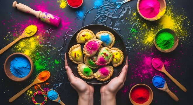 Vibrant holi celebrations colorful sweets and powders