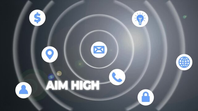 Set of 6 business icons vector, AIM HIGH text