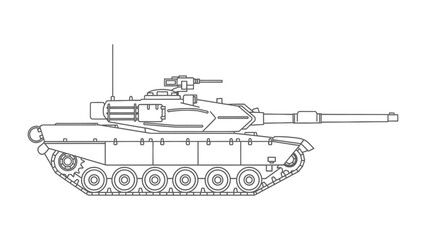 Precision Steel: An artistic outline of a powerful tank, showcasing intricate details and robust construction, embodying the strength and technology of modern warfare. © Ajm