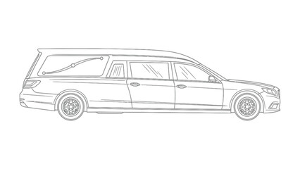 Hearse Line Art: An elegant hearse, a symbol of solemnity and respect, stands in profile, its sleek lines and refined design a testament to dignity and remembrance. © Mohiuddin123