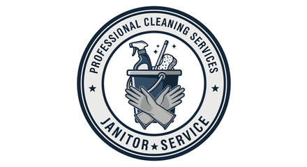 Obraz premium Professional Cleaning and Janitor Service Emblem with Cleaning Supplies.