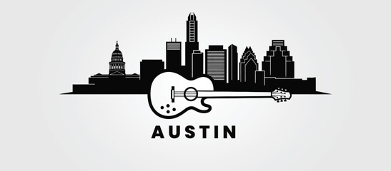 Austin Texas city skyline silhouette. Vector