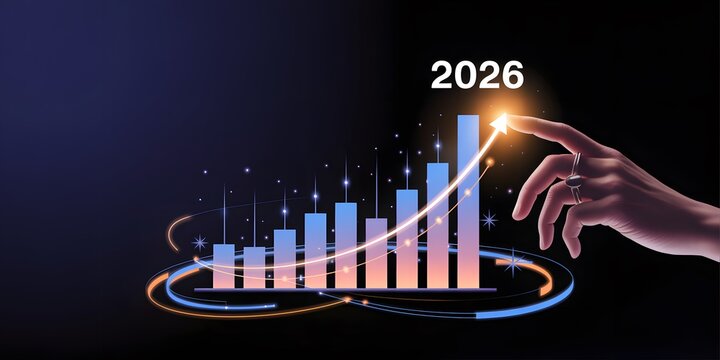 Illustrating Financial Growth Towards the Year 2026 with a Rising Bar Chart
