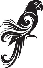 Obraz premium Elegant Abstract Parrot Silhouette Graphic Design with Swirls and Decorative Tail