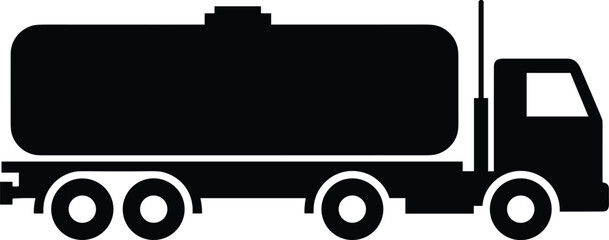 Fuel tanker truck silhouette isolated on light background, heavy duty transport vehicle icon for oil delivery, logistics industry, cargo transportation, and industrial design projects