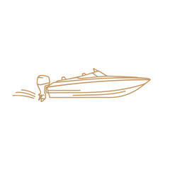 Golden outline illustration of a speed boat actively creating a wake. Depicting marine recreation, water sports, and speedy transport for leisure and summer enjoyment