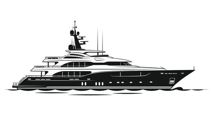 A sleek modern yacht is depicted in a striking black and white illustration a bold silhouette high quality © Kuntol02