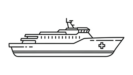 Naklejka premium Sea Ambulance Vessel: An illustration of a sea ambulance vessel, designed for maritime medical assistance, showcasing essential features such as the prominent medical symbol and a sturdy build.