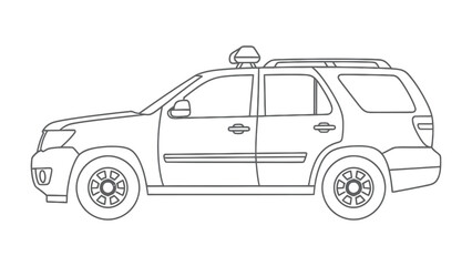 Police SUV Silhouette: A stark black and white silhouette of a police SUV, embodying law enforcement and public safety, against a neutral backdrop. © Ajm