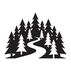 Fototapeta premium Forest trail Icon Silhouette vector black design on a white background
