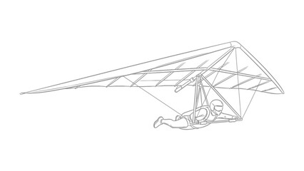 Soaring on the Breeze: An outlined drawing portrays a daring individual gliding through the atmosphere, strapped to a hang glider and ready to conquer the sky. © Hasib
