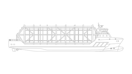 Obraz premium Ocean Vessel: An intricate line drawing captures a vessel on the ocean, showcasing its design and functionality for transport or exploration. 