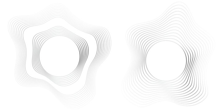 Round sound wave frames, circular lines pattern, radial curvy shapes, geometric concentric design. Vector illustration.