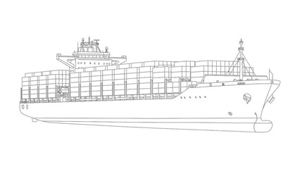 Obraz premium Vessel Outline: A detailed outline of a cargo vessel, revealing the complex structure and capacity of modern maritime transport.