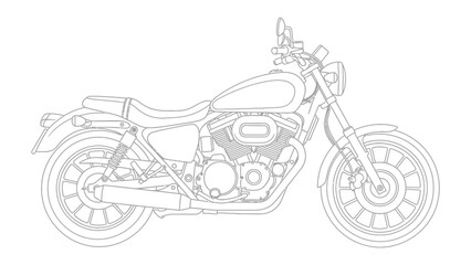 Naklejka premium Classic Cruiser Motorcycle Line Art: A detailed line art illustration of a classic cruiser motorcycle, capturing its sleek design and iconic features. 