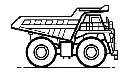 Obraz premium Heavy-Duty Mining Truck: A robust outline showcases a powerful mining truck, highlighting its large tires, sturdy frame, and industrial design, symbolizing heavy industry.