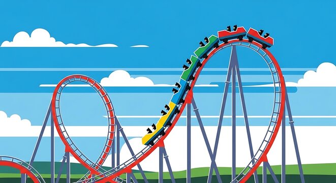 Colorful Roller Coaster Ride at Amusement Park.