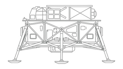 Lunar Lander Schematic: An intricately detailed schematic of a lunar lander, showcasing its complex structure designed for extraterrestrial exploration. © hafs121