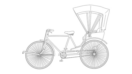 Naklejka premium Vintage Rickshaw Illustration: A detailed black and white illustration of a classic rickshaw, showcasing its intricate design and historical charm.