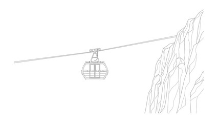 Mountain Ascent: A cable car traverses a sheer cliff face, symbolizing adventure and the thrill of exploration. The crisp lines of the drawing enhance the feeling of journeying to the top. © mahmuda428