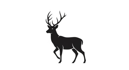 Black Silhouette Deer with Antlers.